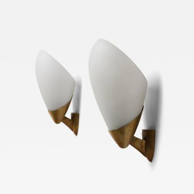 1950s Italian Modern Brass and Opaline Glass Sconces