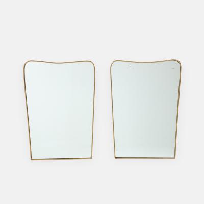 1950s Italian Modernist Pair of Shaped Brass Mirrors