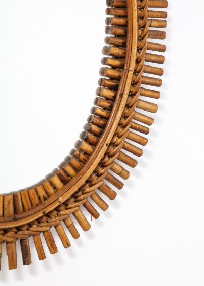 1950s Italian Oval Bamboo Mirror with Chain and Velvet Backing