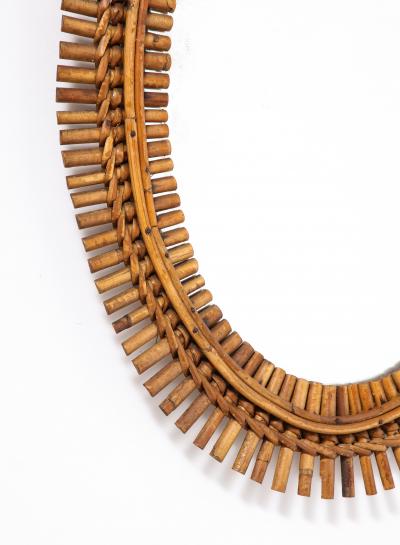1950s Italian Oval Bamboo Mirror with Chain and Velvet Backing