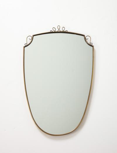1950s Italian Shield Shaped Brass Mirror with Scrolls