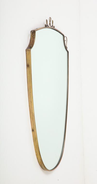 1950s Italian Shield Shaped Brass Mirror with Scrolls