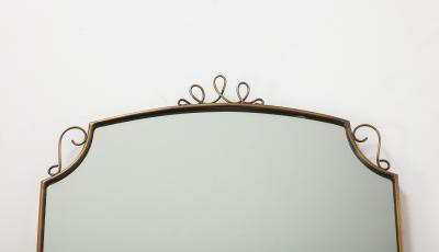 1950s Italian Shield Shaped Brass Mirror with Scrolls