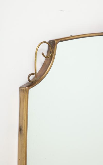 1950s Italian Shield Shaped Brass Mirror with Scrolls