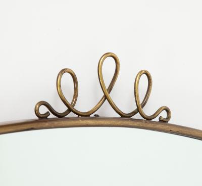 1950s Italian Shield Shaped Brass Mirror with Scrolls