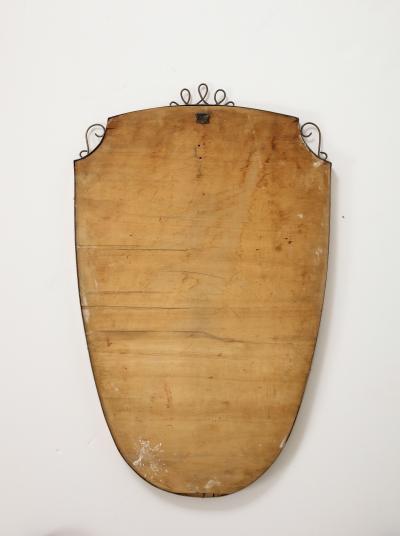 1950s Italian Shield Shaped Brass Mirror with Scrolls