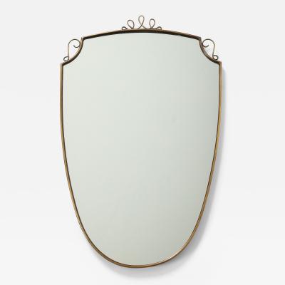 1950s Italian Shield Shaped Brass Mirror with Scrolls