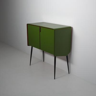 1950s Italian Sideboard in Green Lacquered Wood with Oak Interior and Black Legs