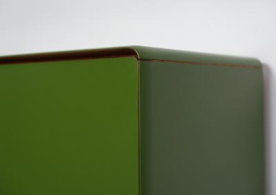 1950s Italian Sideboard in Green Lacquered Wood with Oak Interior and Black Legs