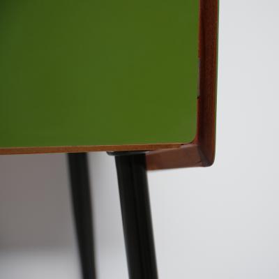 1950s Italian Sideboard in Green Lacquered Wood with Oak Interior and Black Legs