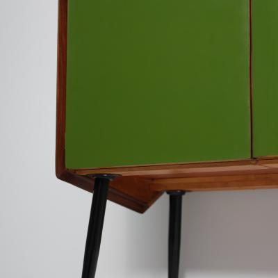1950s Italian Sideboard in Green Lacquered Wood with Oak Interior and Black Legs