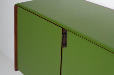 1950s Italian Sideboard in Green Lacquered Wood with Oak Interior and Black Legs