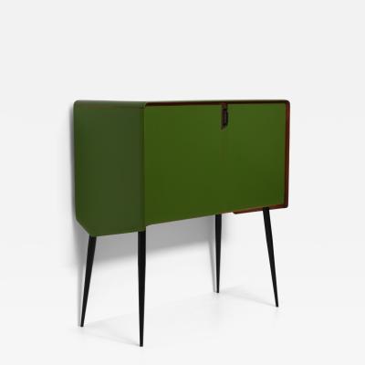 1950s Italian Sideboard in Green Lacquered Wood with Oak Interior and Black Legs