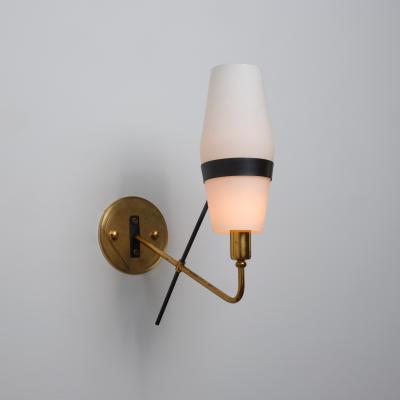 1950s Italian Stilnovo Brass and Opaline Glass Wall Sconces