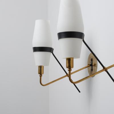 1950s Italian Stilnovo Brass and Opaline Glass Wall Sconces