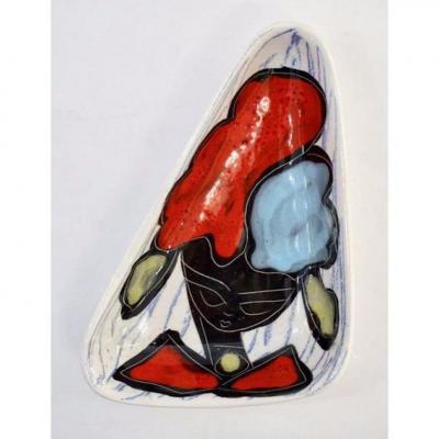 1950s Italian Vintage Red Light Blue Black White Porcelain Trinket Dishes Trays