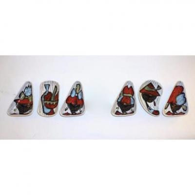 1950s Italian Vintage Red Light Blue Black White Porcelain Trinket Dishes Trays