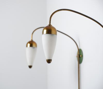 1950s Italian Wall Sconces in Brass Green Lacquered Brass and Opaline Glass