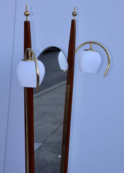 1950s Italian Walnut And Brass Vanity Mirror With Lights
