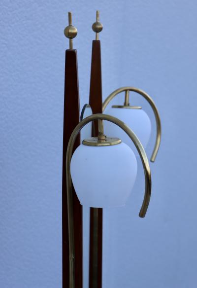 1950s Italian Walnut And Brass Vanity Mirror With Lights