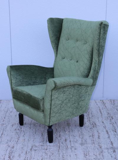1950s Italian Wing back Lounge Chairs In Velvet Fabric