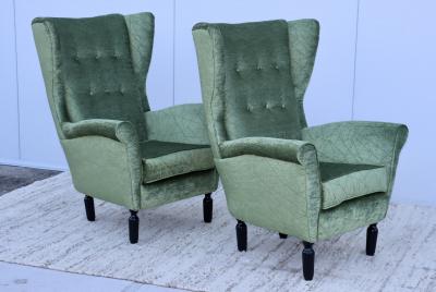 1950s Italian Wing back Lounge Chairs In Velvet Fabric