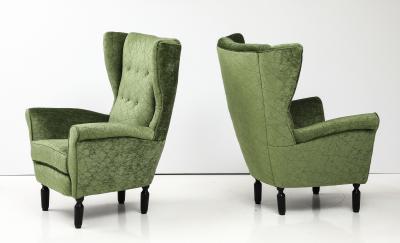 1950s Italian Wing back Lounge Chairs In velvet