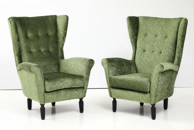 1950s Italian Wing back Lounge Chairs In velvet