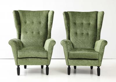 1950s Italian Wing back Lounge Chairs In velvet