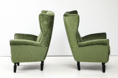 1950s Italian Wing back Lounge Chairs In velvet