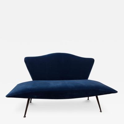1950s Italian loveseat bench in teal velvet