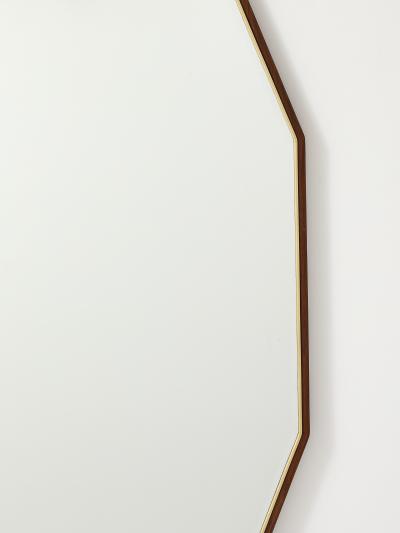 1950s Mid Century Modern Large Octagonal Walnut And Brass Wall Mirrors