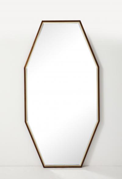 1950s Mid Century Modern Large Octagonal Walnut And Brass Wall Mirrors