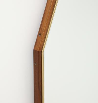 1950s Mid Century Modern Large Octagonal Walnut And Brass Wall Mirrors