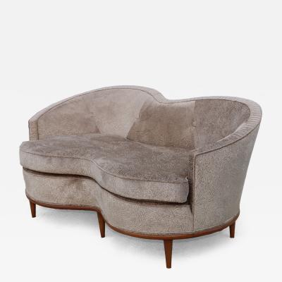 1950s Modern Italian Curved Loveseat In Velvet