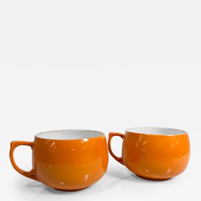 1950s Modern Meito Fine China Hand Painted Two Orange Cups Japan