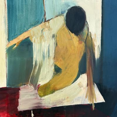 1950s Overscale Abstract Impressionist Nude Oil Painting on Canvas