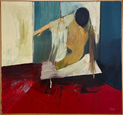 1950s Overscale Abstract Impressionist Nude Oil Painting on Canvas