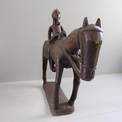 1950s Oversized Carved Wood Horse and Rider Africa