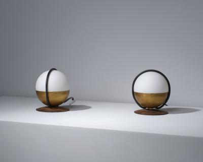 1950s Pair of Italian Table Lamp with Opaline Glass and Brass
