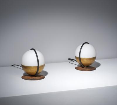 1950s Pair of Italian Table Lamp with Opaline Glass and Brass