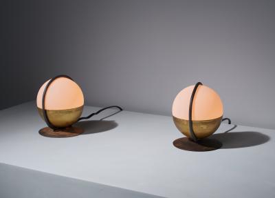 1950s Pair of Italian Table Lamp with Opaline Glass and Brass