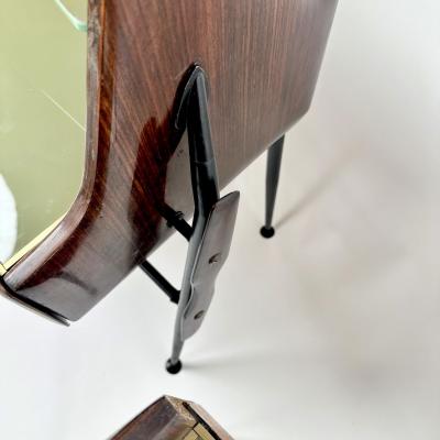 1950s Pair of Italian Wood Opaline Glass Iron Brass Night Stands w Drawer
