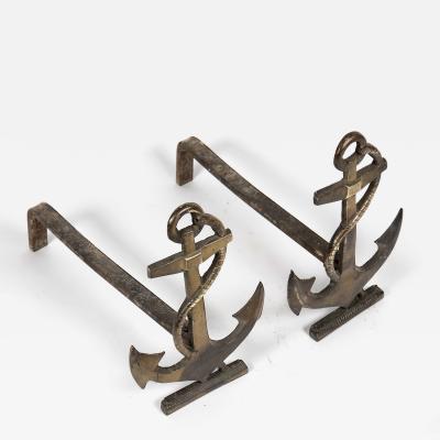 1950s Pair of bronze anchor andirons