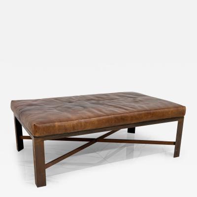 1950s Patinated Leather and Steel Gym Bench