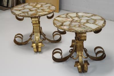 1950s Scrolled Gilt Iron French Side Tables With Onyx Resin Tops