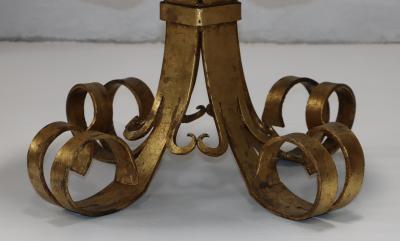 1950s Scrolled Gilt Iron French Side Tables With Onyx Resin Tops