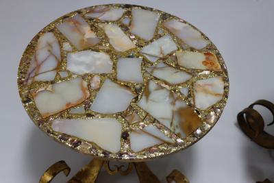 1950s Scrolled Gilt Iron French Side Tables With Onyx Resin Tops