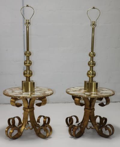 1950s Scrolled Gilt Iron French Side Tables With Onyx Resin Tops