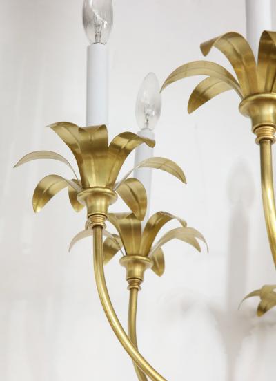 1950s Solid Brass Eight Arm Italian Flower Chandelier